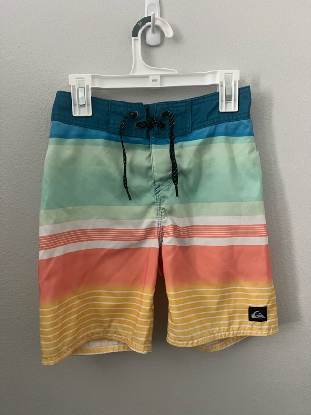 Quiksilver Boys' Multi-Color Striped Swim Shorts - Teal/Coral/Yellow